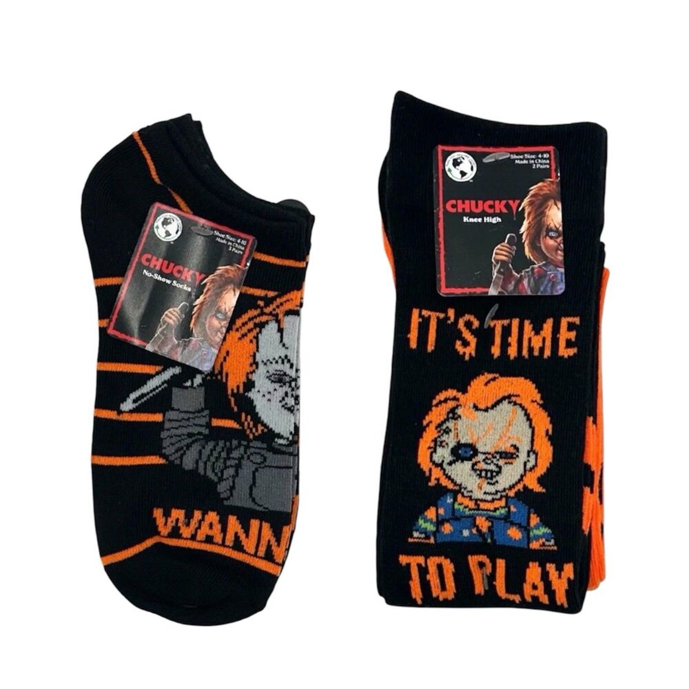 Halloween Chucky 3x No-Show & 1x Knee High Socks Size 4-10